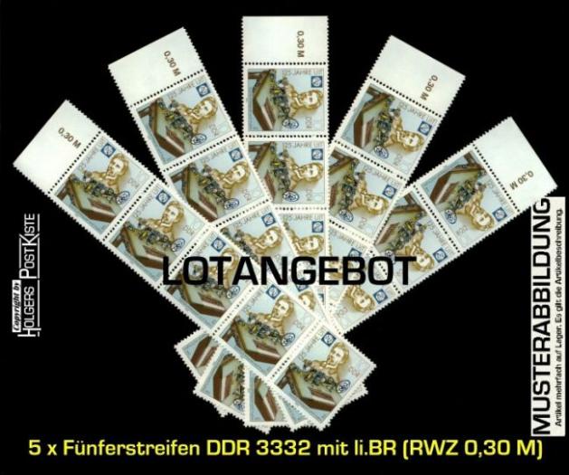 Lotangebot DDR 3332 - 5x Fünfereinheit (25 Marken) Telegrafie Hughes